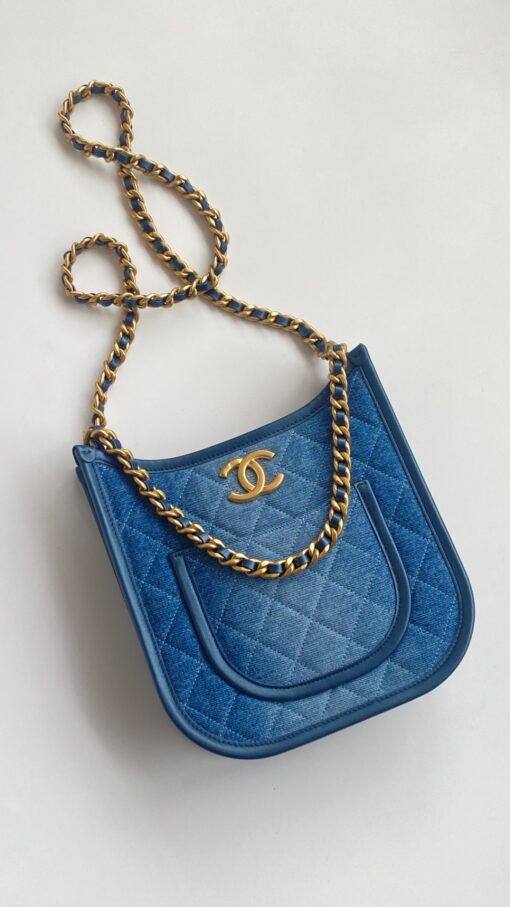 Chanel 24S Denim Blue Hobo Bag For Women 9,5in/24cm - Image 5
