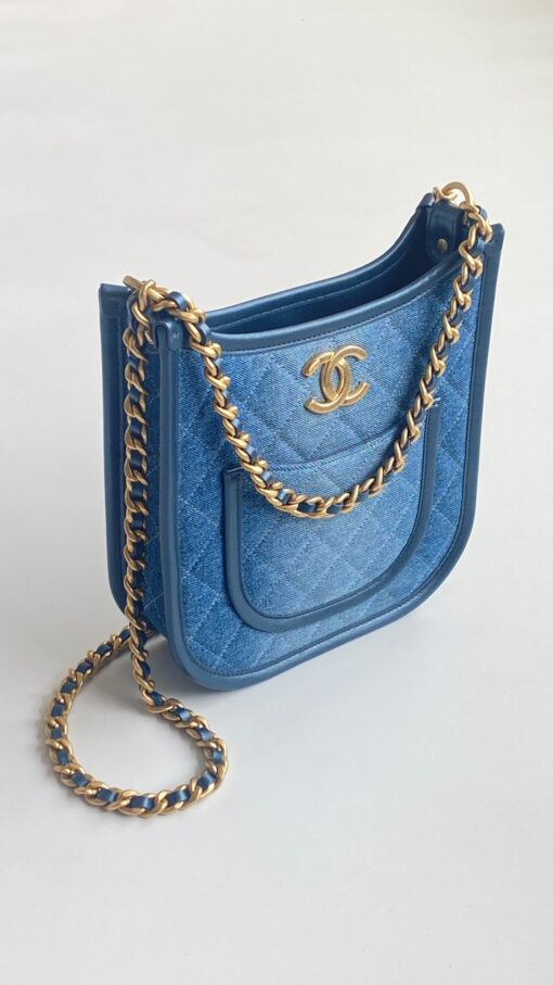 Chanel 24S Denim Blue Hobo Bag For Women 9,5in/24cm - Image 3