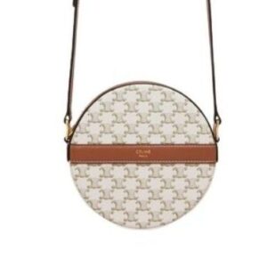 Celine Round Purse On Strap In Triomphe Canvas White/Brown For Women 5in/13.5cm