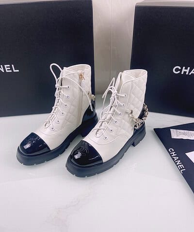 Chanel Women's Lace- Ups White And Black For Women 1.6in/4cm