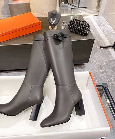 Hermes High Heel Boots Gray For Women 3.54in/9cm