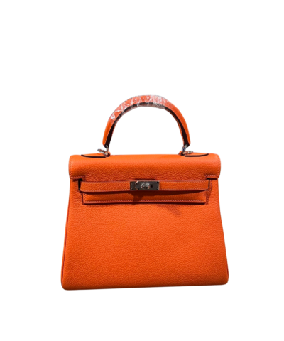 Hermes Kelly Dark Orange For Women Silver Toned Hardware 10in/25cm