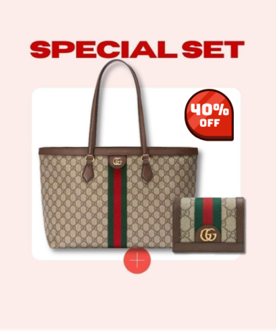 Special Set Gucci: Ophidia Medium Tote Bag + Ophidia Card Case Wallet Supreme Canvas