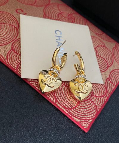 Chanel Heart Gold Tone Earrings