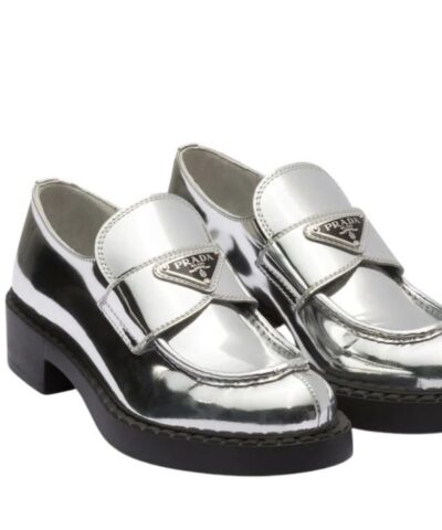 Prada Metallic Loafers Sliver Tone For Women 1.9 in/ 5cm 1D246M_3AU1_F0118_F_B050