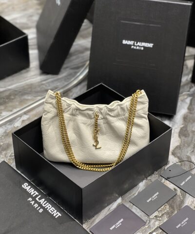 Saint Laurent Hobo Mini Bag White With Bronze Toned Hardware For Women 9.4in/24cm YSl