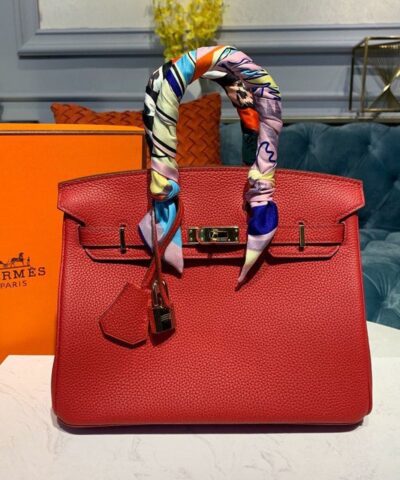 Hermes Birkin Red Semi Handstitched With Gold Toned Hardware For Women 30cm/11.8in