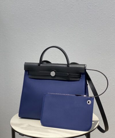 Hermes Herbag Zip Bag Blue, Silver Toned Hardware Bag For Women, Women’s Handbags, Shoulder Bags 12.2in/31cm
