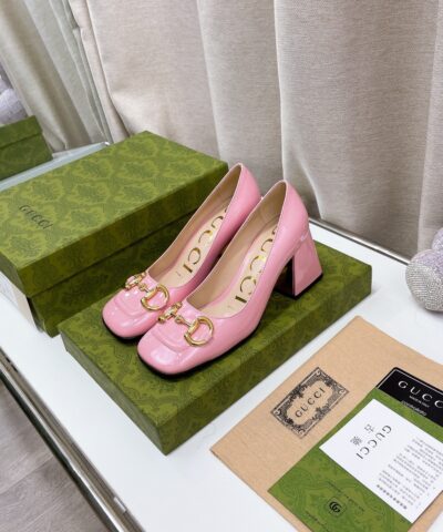 Gucci Women’s Mid-Heel Ballet Flat With Horsebit Light Pink For Women GG