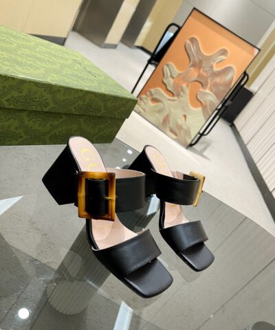 Gucci Women’s Sandal With Bamboo Buckle Black For Women GG