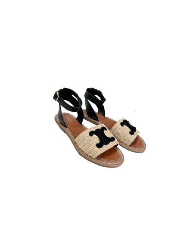 Celine Lympia Flat Strap Sandal In Raffia Black For Women 352402248C.02BL