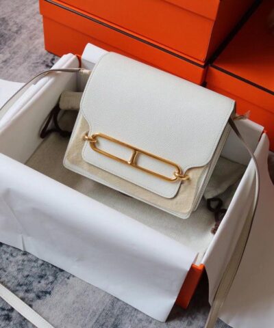 Hermes Evercolor Sac Roulis 23 White For Women, Women’s Handbags, Shoulder Bags 9in/23cm