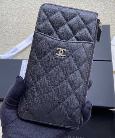 Chanel CO-CO Mini Pouch Wallet 19.5cm/7.7in Silver Hardware For Women Black