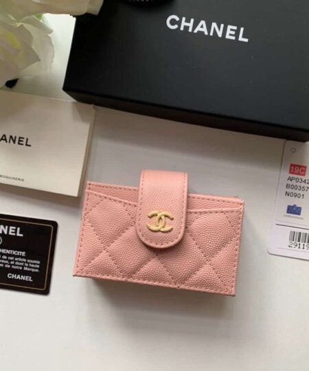 Chanel CO-CO Card Holder Wallet 10cm/3.9in Gold Toned Hardware For Women Pink