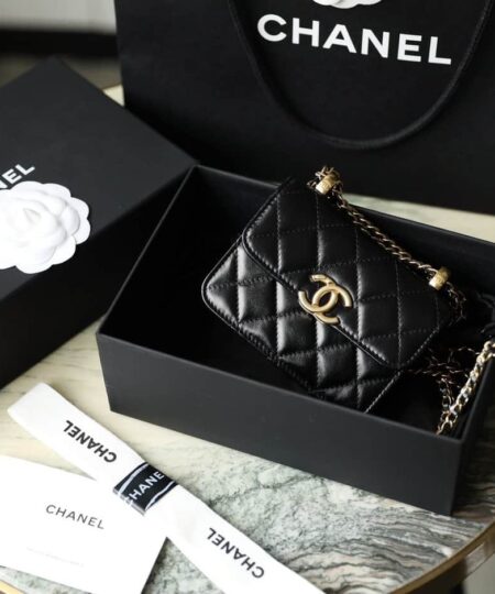 Chanel CO-CO Clutch With Chain 9.5cm/3.7in Gold Toned Hardware For Women Black