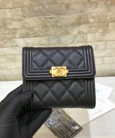 Chanel CO-CO Boy Flap Card Holder 11cm/4.3in Gold Hardware For Women Black A80603 Y07659 94305