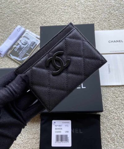 Chanel CO-CO Card Holder 11cm/4.3in Black Hardware For Women Black