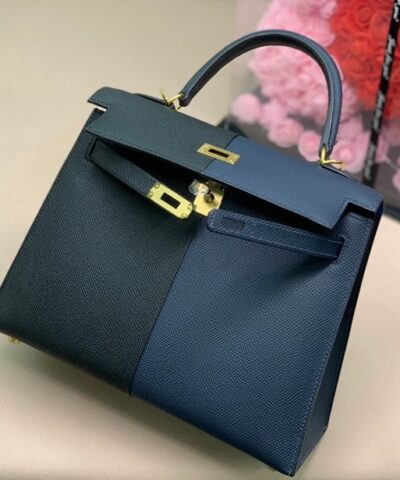 Hermes Kelly 28 Sellier Epsom Bag Black/Navy Blue For Women, Women’s Handbags, Shoulder Bags 11in/28cm