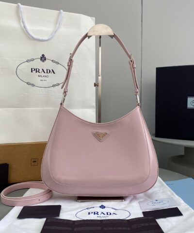 Prada Cleo Brushed Shoulder Bag Pink For Women, Women’s Bags 11.8in/30cm