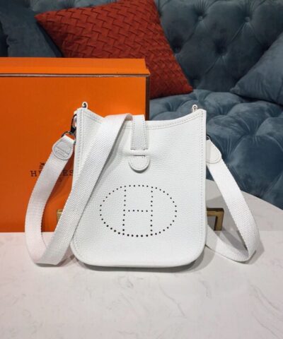 Hermes Evelyne II TPM Bag White For Women Silver Toned Hardware 7.9in/20cm