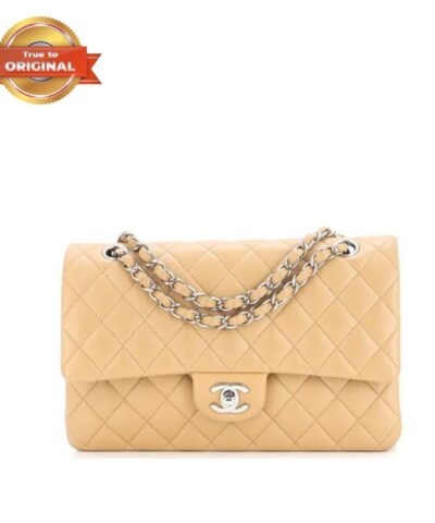 [True-to-ORIGINAL] Chanel Classic Flap Bag Beige For Women 10.2in/26cm A01112