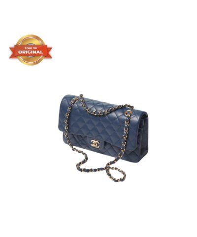 [True-to-ORIGINAL] Chanel Classic 11.12 Handbag Dark Blue GOLD-toned hardware For Women A01112 B10583 NZG78