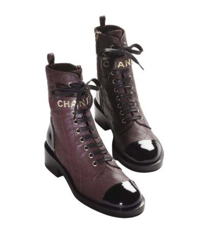 Chanel Combat Boots Burgundy And Black For Women- G45005 B13037 NO807