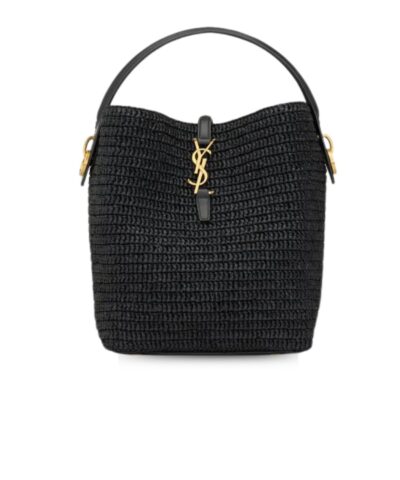 Saint Laurent Le 37 In Woven Raffia And Vegetable-Tanned Black For Women 9.8 Inches/ 25 Cm 773991GAAEC1000