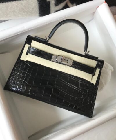 Hermes Mini Kelly 19 Black Silver Toned Hardware Bag For Women, Women’s