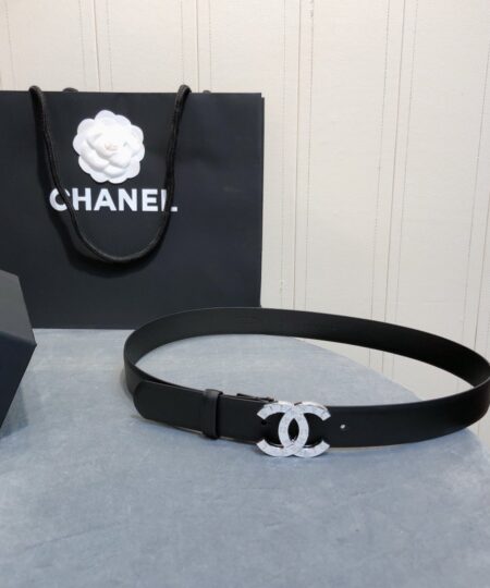 Chanel Belt With Double C Buckle Black With Full Silver Hardware Women Belt