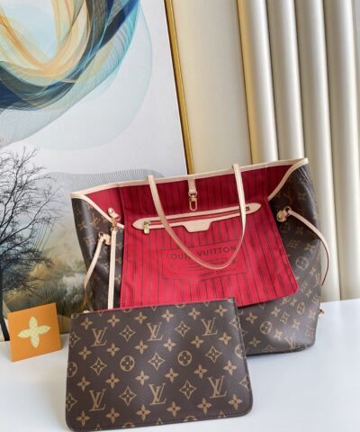 Louis Vuitton Neverfull MM Monogram Canvas Red For Women, Women’s Handbags, Shoulder Bags 12.6in/31cm LV M41178
