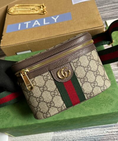 Gucci Ophidia Belt Bag With Web Beige/Ebony Soft GG Supreme Canvas  For Men 7.1in/18cm GG 699765 96IWG 8745