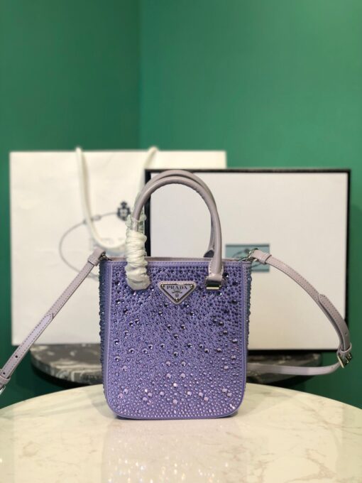 Small Satin Tote Bag With Sparkling Stone In Purple For Women 6.9in/ 17.5cm - Image 3