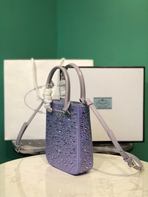 Small Satin Tote Bag With Sparkling Stone In Purple For Women 6.9in/ 17.5cm - Image 4
