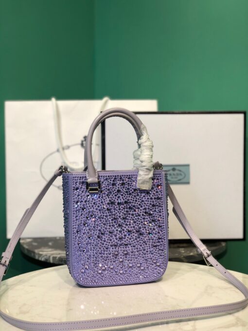 Small Satin Tote Bag With Sparkling Stone In Purple For Women 6.9in/ 17.5cm - Image 5