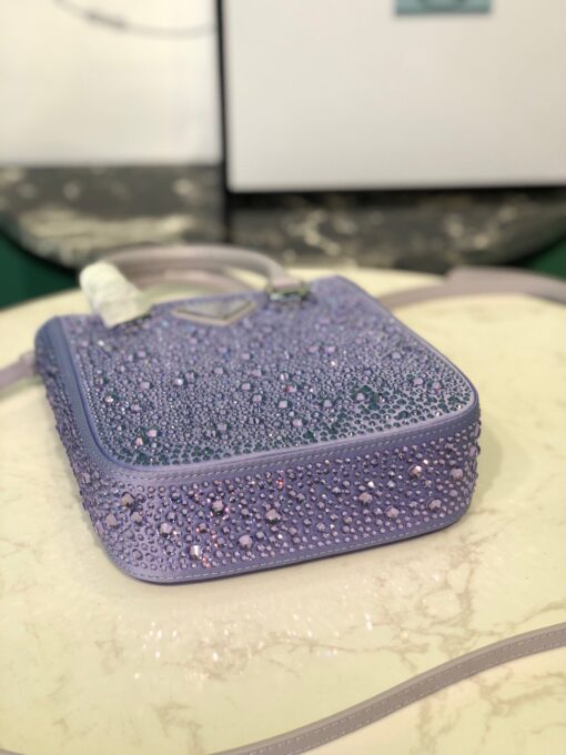 Small Satin Tote Bag With Sparkling Stone In Purple For Women 6.9in/ 17.5cm - Image 6