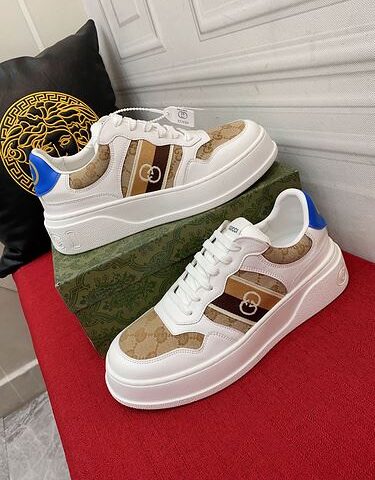 Gucci Men’s GG Sneaker With Web White And Beige For Men ‎669698