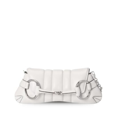 Gucci Horsebit Chain Medium Shoulder Bag White For Women 15 Inches/ 38 Cm 764255 AACU1 9014