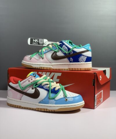 Nike SB Dunk Low Top Pink White Blue With Brown Nike Swoosh Sneaker For Men, Men’s Shoes