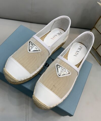 Prada Mesh And Nappa Espadrilles White For Women 0.8in/20mm PRD