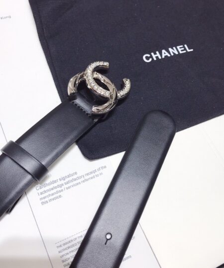 Chanel Black Belt With Double C Buckle Silver-Toned Metal Women Belt