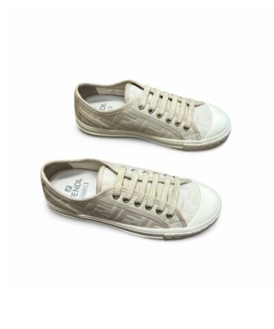 Fendi FD Domino Fabric Low-Tops Sneakers White For Men 7E1553AK1PF1GQF
