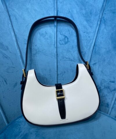 Saint Laurent Le Fermoir Hobo Bag White/Black For Women 9.5in/24cm YSL