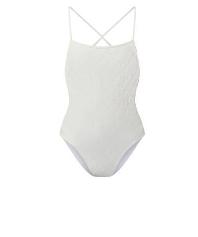 Louis Vuitton Monogram Jacquard One-Piece Swimsuit White For Women 1AFUY3