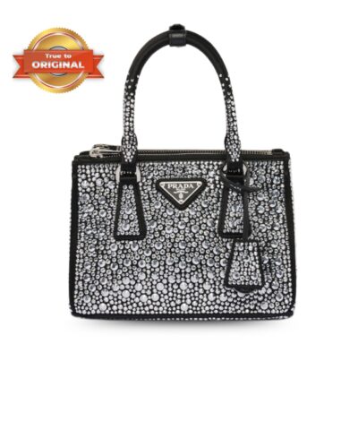[True-to-ORIGINAL] Prada Galleria Satin Mini-Bag With Crystals Black For Women 7.9in/20cm 1BA906_2AWL_F063R_V_EOY