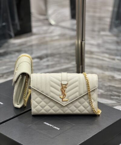 Saint Laurent Envelope Small Chain Bag White For Women, Women’s Bags 8.6in/22cm YSL