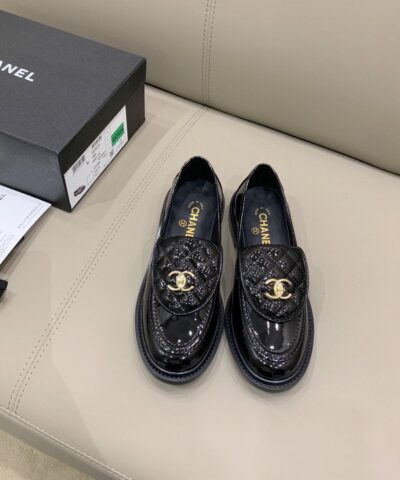 Chanel Loafers Shiny Black For Women, Women’s Shoes G36646