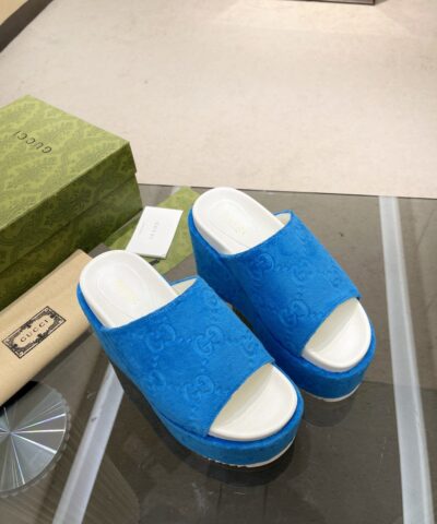Gucci Women’s GG Platform Sandal Blue For Women GG