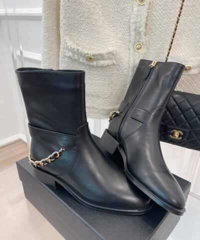 Chanel Women’s Ankle Boots With Chain Black For Women 1.5in/4cm