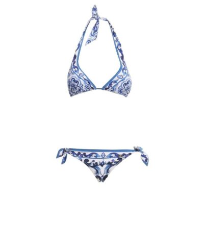 Dolce & Gabbana Majolica-Print Padded Triangle Bikini Blue For Women O8A54JHPGAZHY3TN